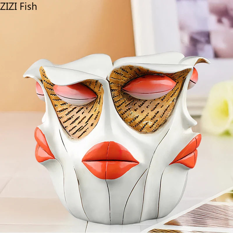 Afralia™ Red Lips Face Vase Artificial Flower Arrangement Desk Decoration