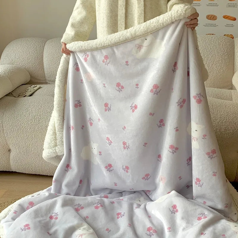 Afralia™ Korean Cartoon Plush Blanket, Soft Nap Sofa Cover for Home Dormitory