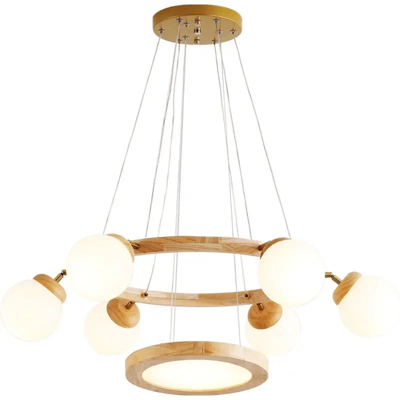 Afralia™ Nordic Log Style Wood Glass Pendant Light for Living Room Kitchen Bedroom