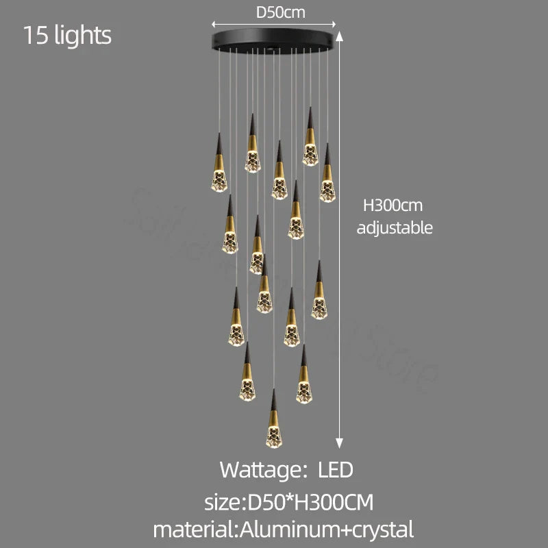 Afralia™ Crystal Chandelier for Stairwell and Living Room Dimming Lighting