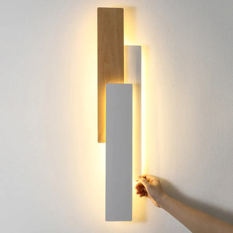 Afralia™ Nature Wood Walnut Rectangle Wall Light with Remote Control