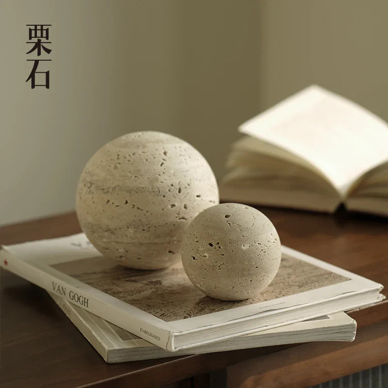 Afralia™ Chestnut Stone Wabi Sabi Wind Round Ball Geometric Rock Ornament Figurines