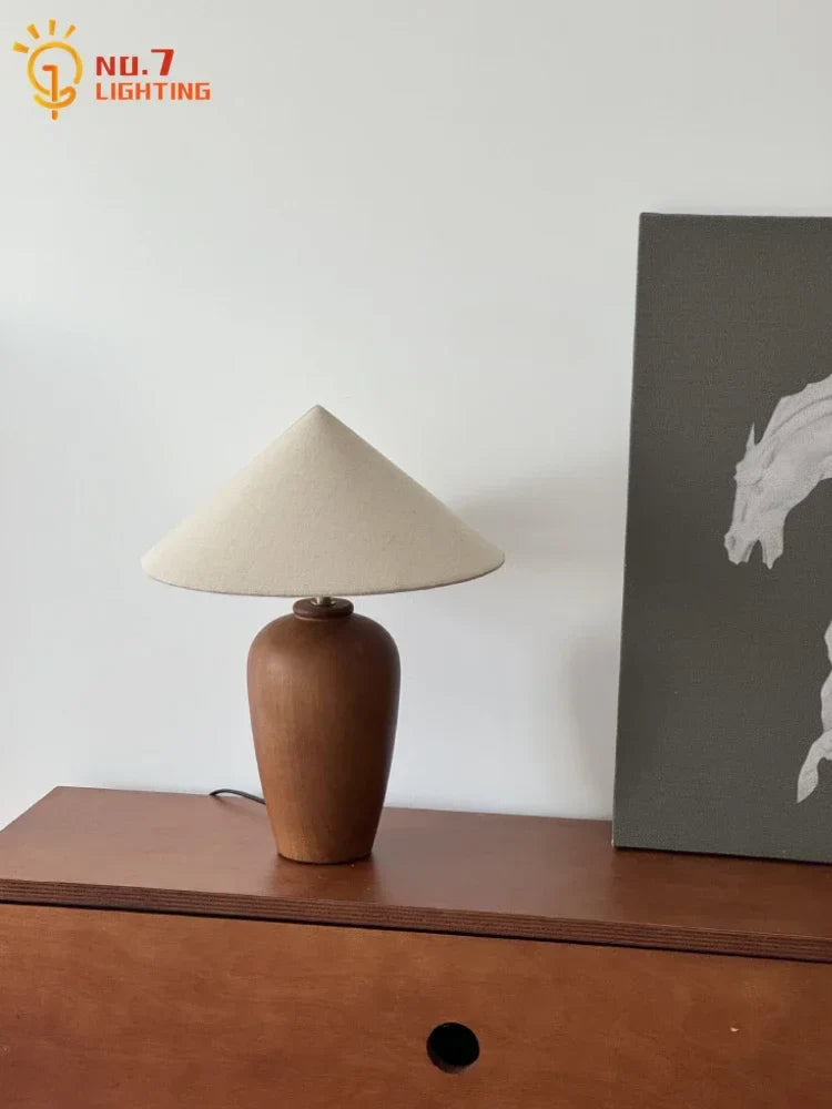 Afralia™ Walnut Linen Table Lamp LED E27 Minimalist Bedroom Bedside Designer Desk Lights