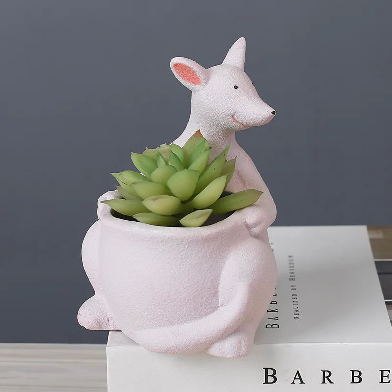 Afralia™ Kangaroo Cartoon Ceramic Flower Pot Vase for Cactus Succulents and Plants