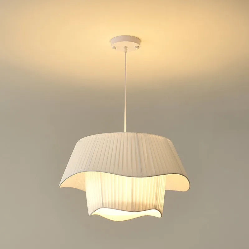 Afralia™ Creamy Style E27 Chandelier Bedroom Pendant Lights: Minimalist White Fabric LED Lamps