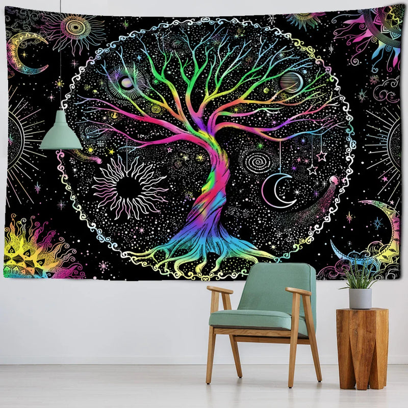 Abstract Tree Of Life Tapestry Wall Hanging by Afralia™ - Psychedelic Hippie Tapiz Art