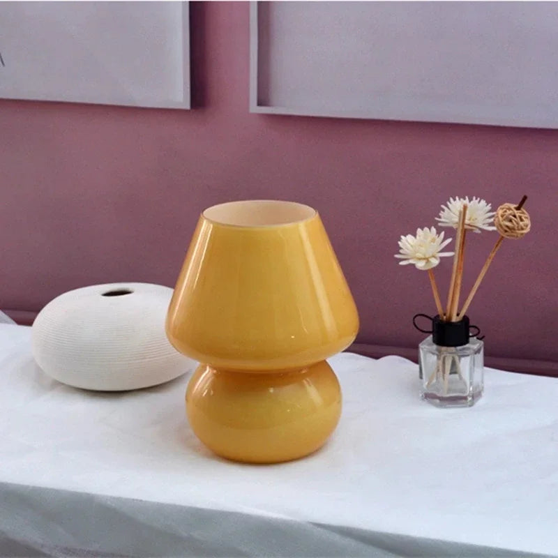 Afralia™ Striped Mushroom Glass LED Desk Lamp in Korean Ins Style