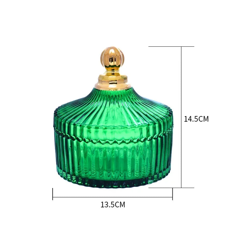 Afralia™ Green Striped Glass Jar with Lid, Small Objects Jewelry Storage Jar