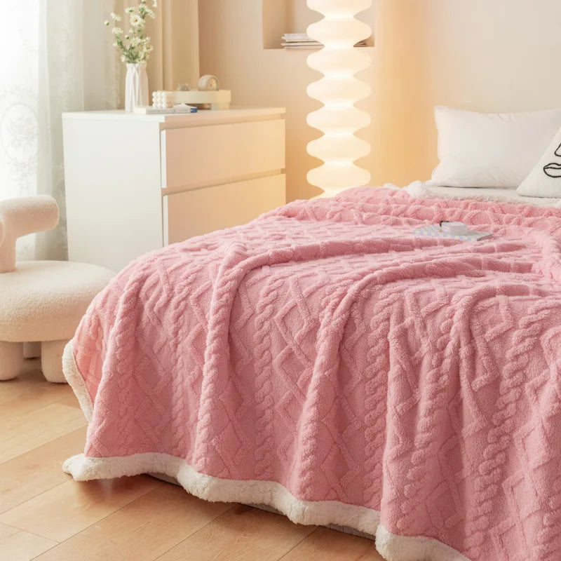 Afralia™ Striped Jacquard Taffeta Lamb Fleece Blanket: Cozy Multi-Functional Shawl for All Seasons