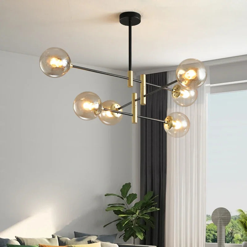 Afralia™ Modern Golden/Black Glass Chandeliers for Home and Commercial Spaces