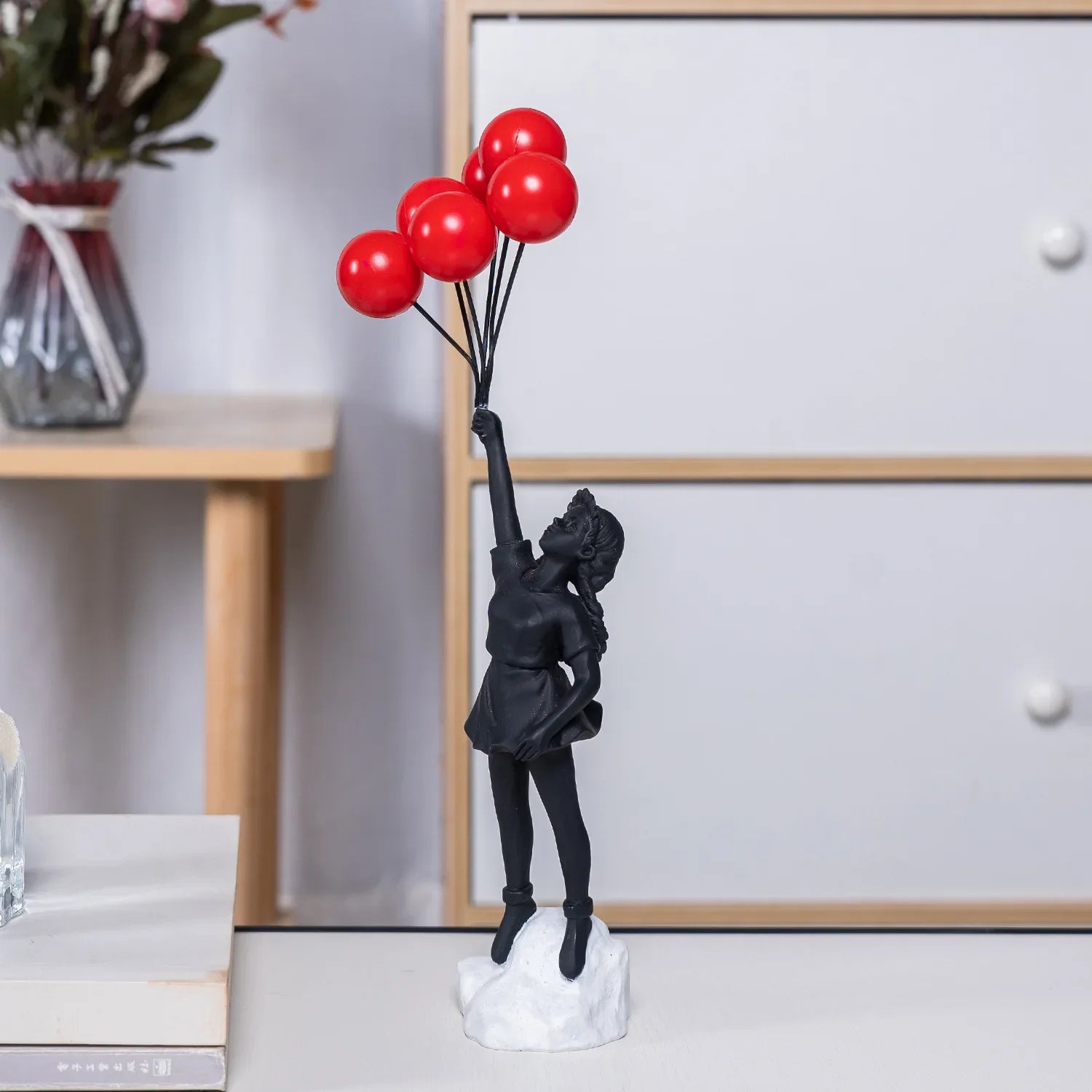 Afralia™ Flying Love Balloon Girl Sculpture: Abstract Modern Home Office Decor & Gift