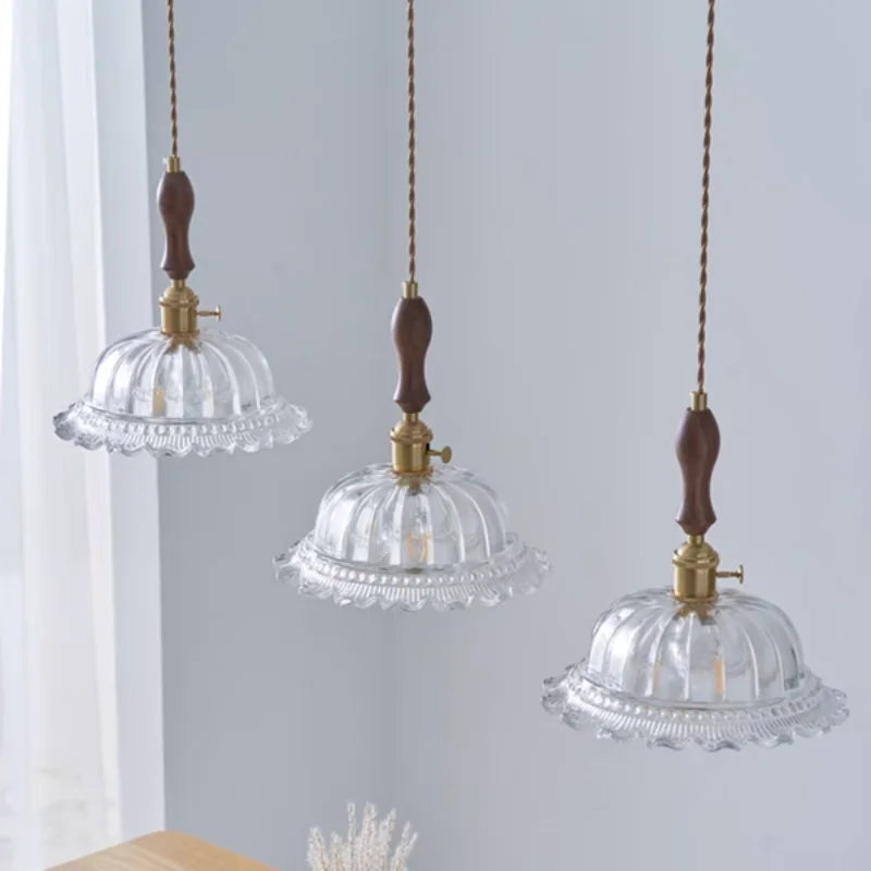 Afralia™ Walnut Flower Glass LED Pendant Chandelier Modern Nordic Hang Lamp