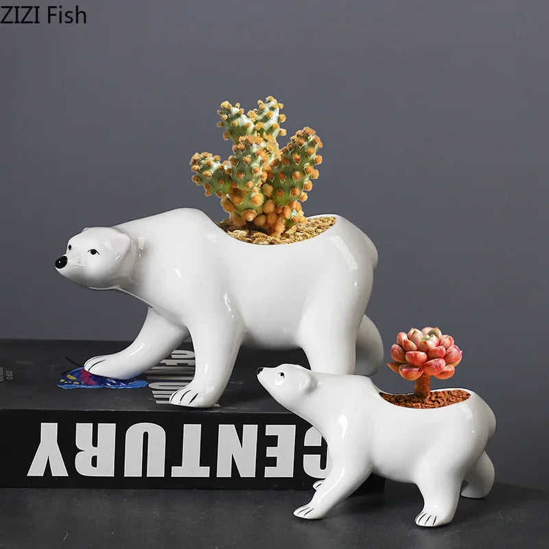 Polar Bear Ceramic Vase Small Plant Pot Table Decoration Flowers Arrangement Afralia™ Aesthetic Decor