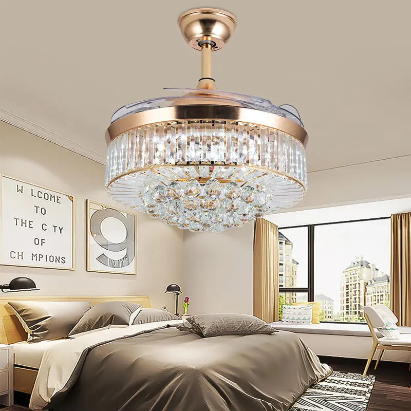 Afralia™ Crystal Ceiling Fan with Remote Control and Retractable Blades
