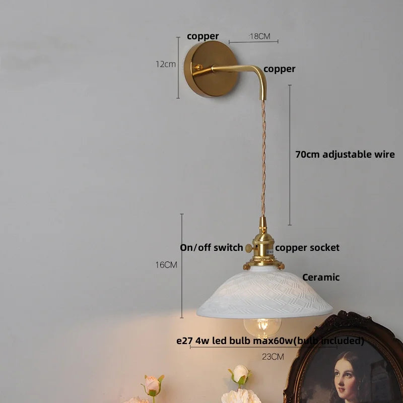 Afralia™ Nordic LED Wall Light Fixture Pull Chain Switch Brass Bedside Lamp