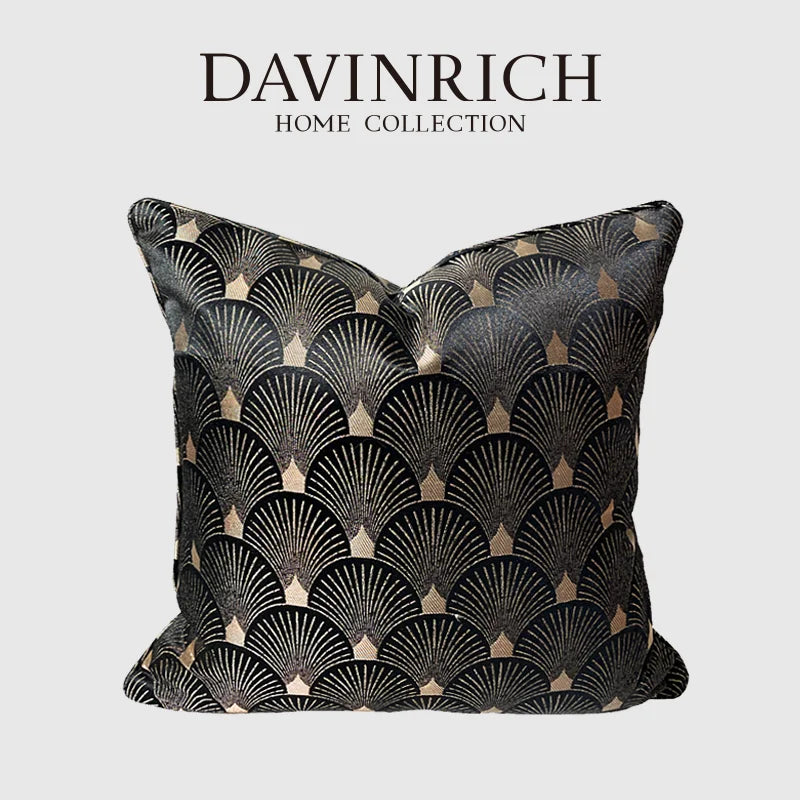 Afralia™ Black Gold Geometry Textural Throw Pillow Case - Vintage Italian Luxury Square Cover