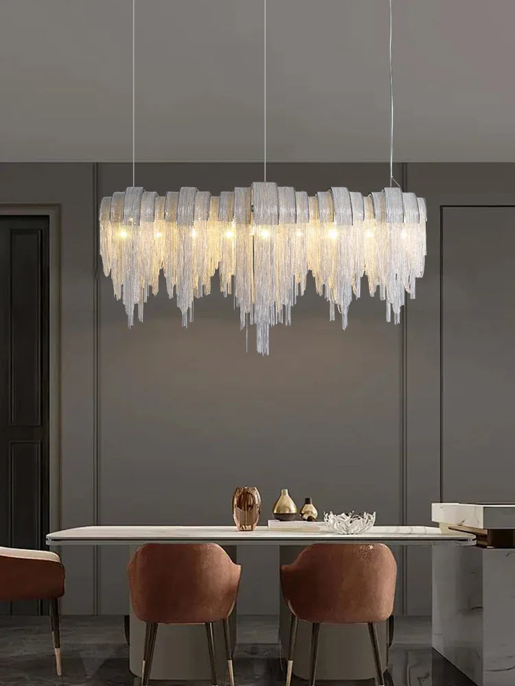 Afralia™ Aluminum Chain Pendant Lights Postmodern Tassel Hanging Lamp for Dining Table