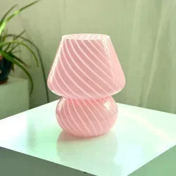 Afralia™ Striped Mushroom Glass LED Desk Lamp in Korean Ins Style