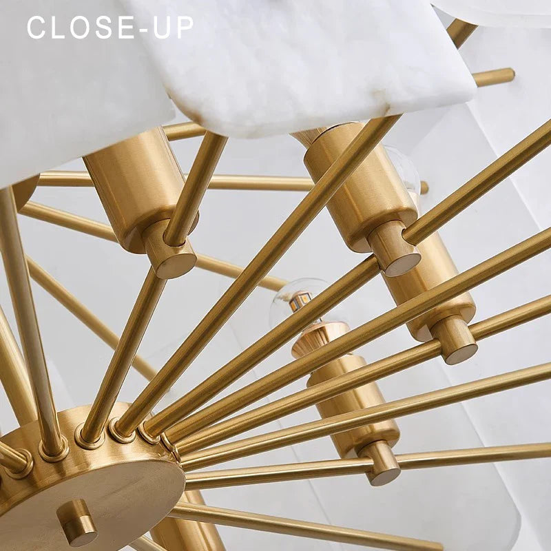 Afralia™ LED Chandelier Classic Lighting Marble Gold Stone Lampshade Home Decor