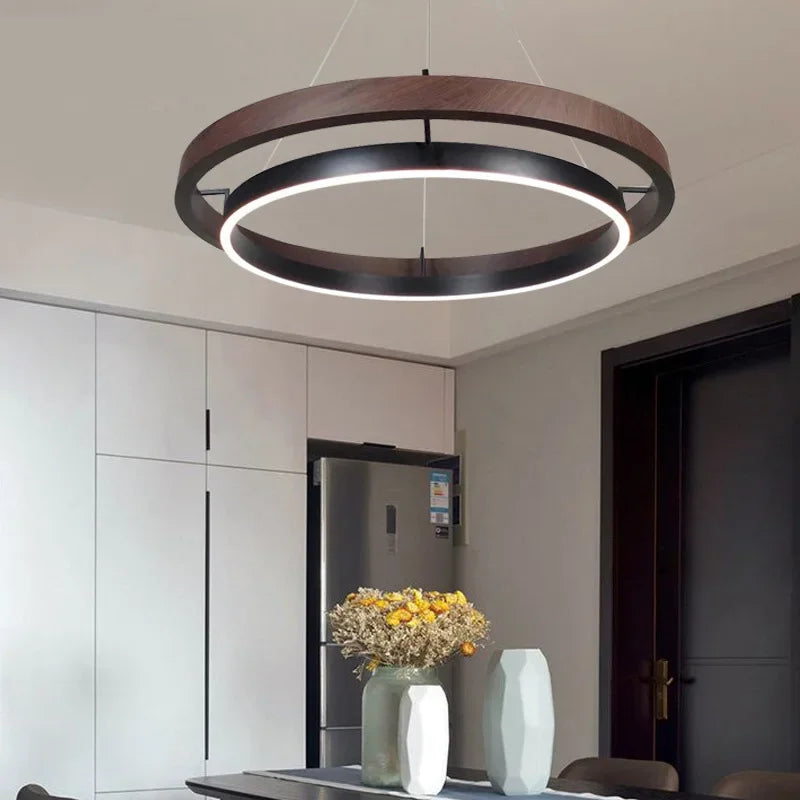 Afralia™ Minimalist Wood Grain Chandelier: Creative Round Hanging Light Fixture for Living Room