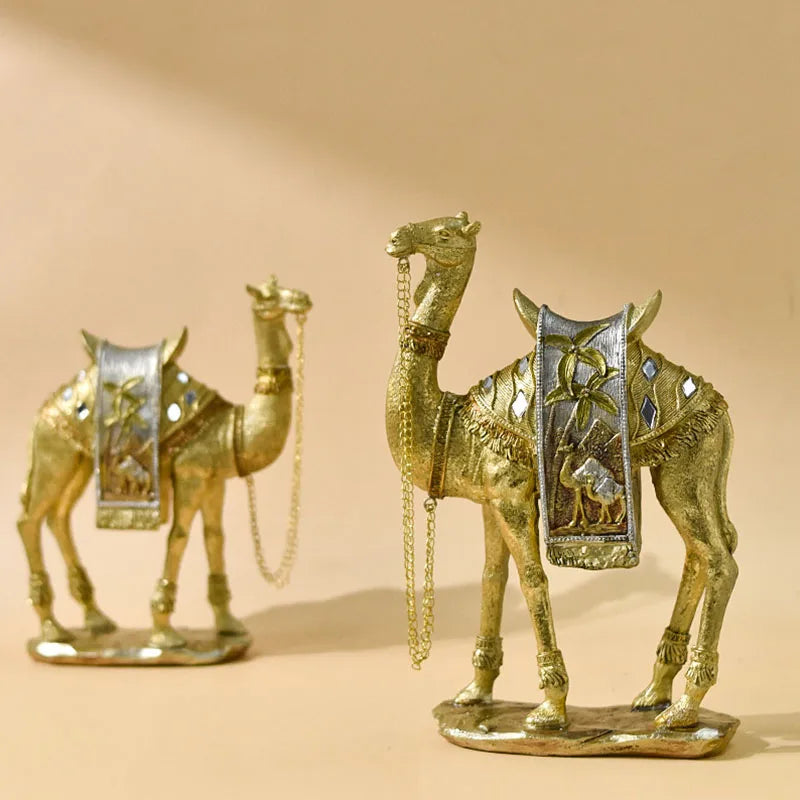 Afralia™ Camel Resin Art Ornament Home Office Decor Craft Luxury Golden Style