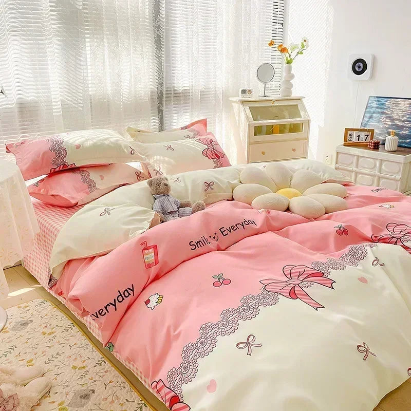 Afralia™ Cartoon Print Polyester Bedding Set Full Size Soft Duvet Cover Set