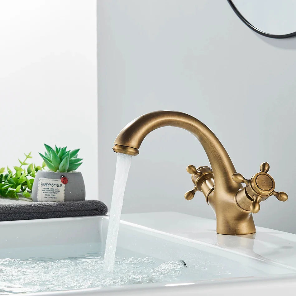Afralia™ Antique Brass Basin Faucet: Solid Brass Single Hole Deck Mounted Mixer Tap