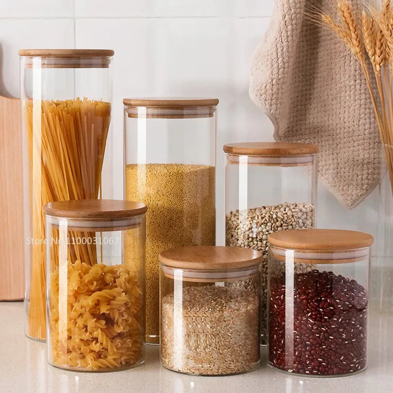 Afralia™ Bamboo-Covered Glass Storage Jars: Airtight Solution for Kitchen Organizing