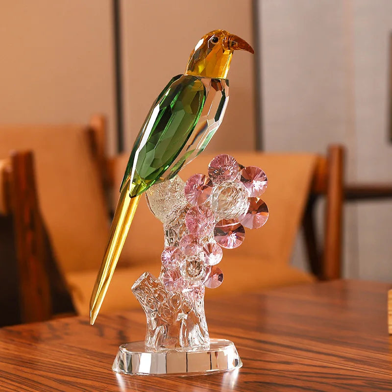 Afralia™ Crystal Psittacula Stained Glass Bird Sculpture Home Decor Figurine