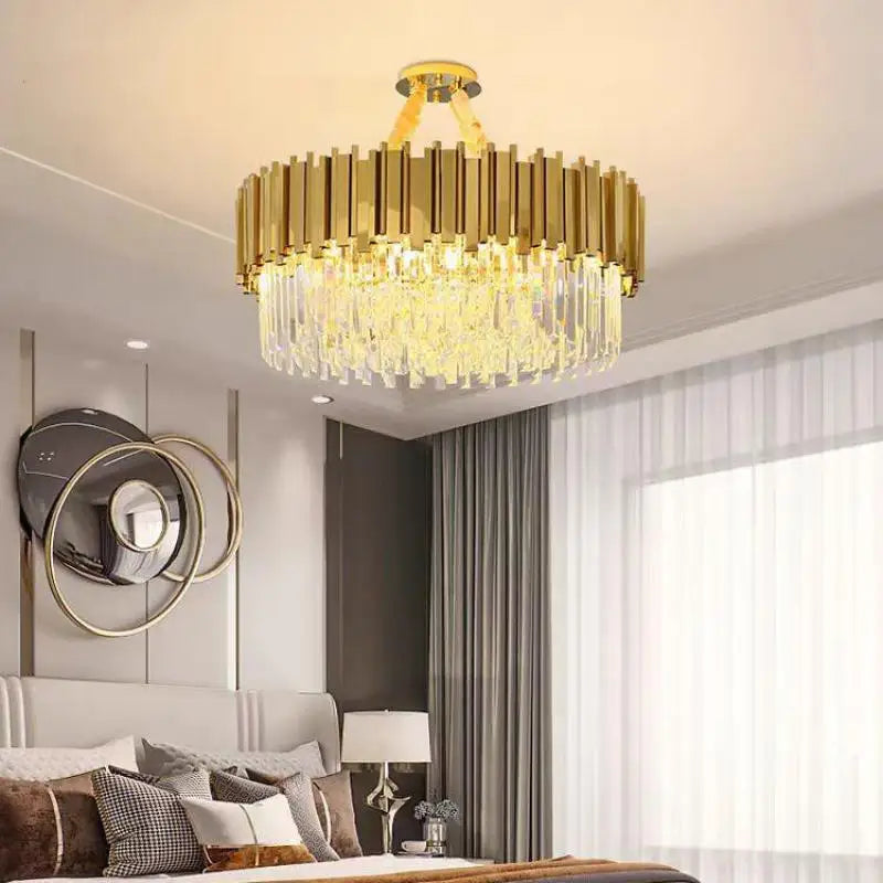 Afralia™ Crystal LED Pendant Lights: Luxury Gold Plating Metal Hanging Lamp for Living, Dining, Bedroom