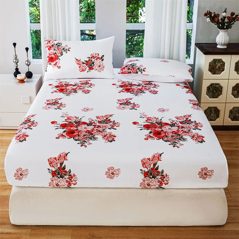 Afralia™ Pastoral Flower Print Fitted Sheet for Queen Double Mattress, Skin-Friendly Decor