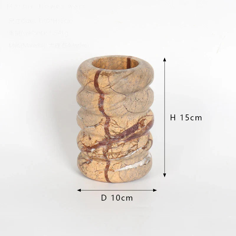 Afralia™ Painforest Brown Marble Vase Elegant Home Decor Stone Flower Vase