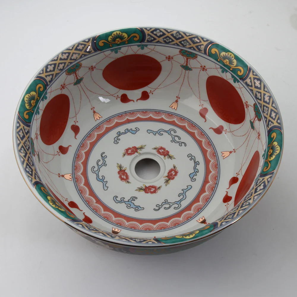 Afralia™ Boho Retro Ceramic Bathroom Washbasin Sink - Round Vintage Style