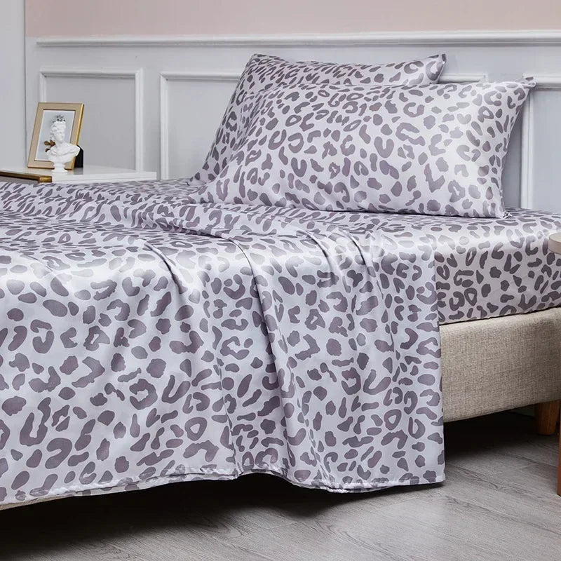Afralia™ Satin Leopard Print Sheet Set - Queen/King Sizes