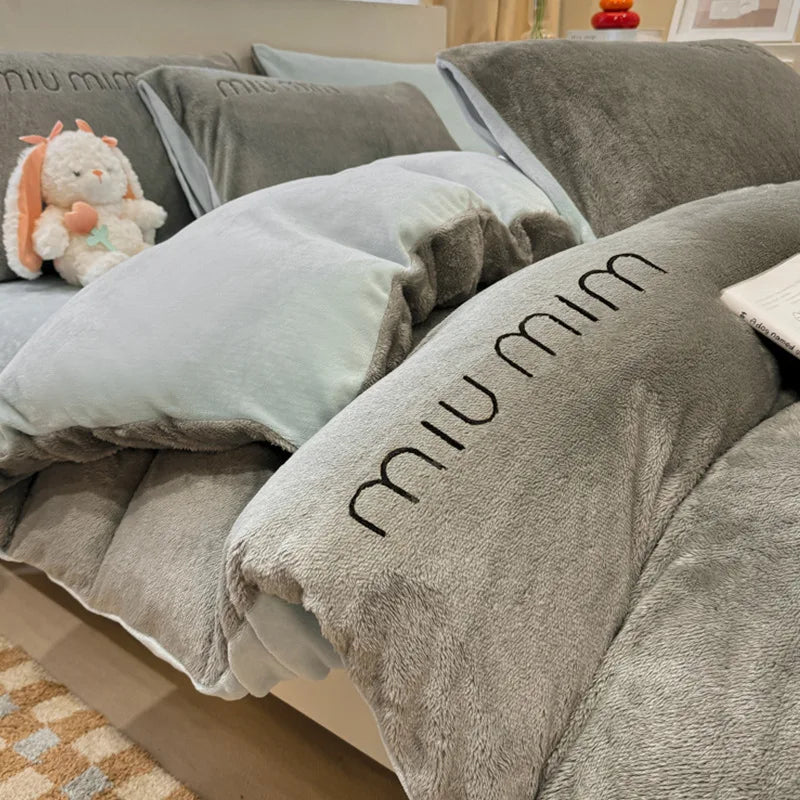 Afralia™ Snowflake Embroidery Single Quilt Cover | Thick & Warm | Solid Color | Autumn/Winter Bedding