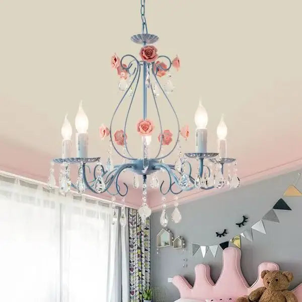 Afralia™ Blue Crystal Bouquet Chandelier for Princess Girl Bedroom - Romantic Children's Flowers Pendant Lights