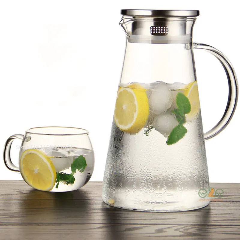 Afralia™ Glass Pitcher - Large Heat-Resistant Borosilicate Jug with Stainless Steel Lid