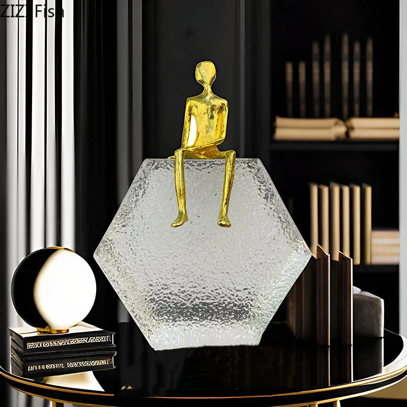 Afralia™ Golden Figures Sculpture: Modern Desk Ornament for Room Aesthetics