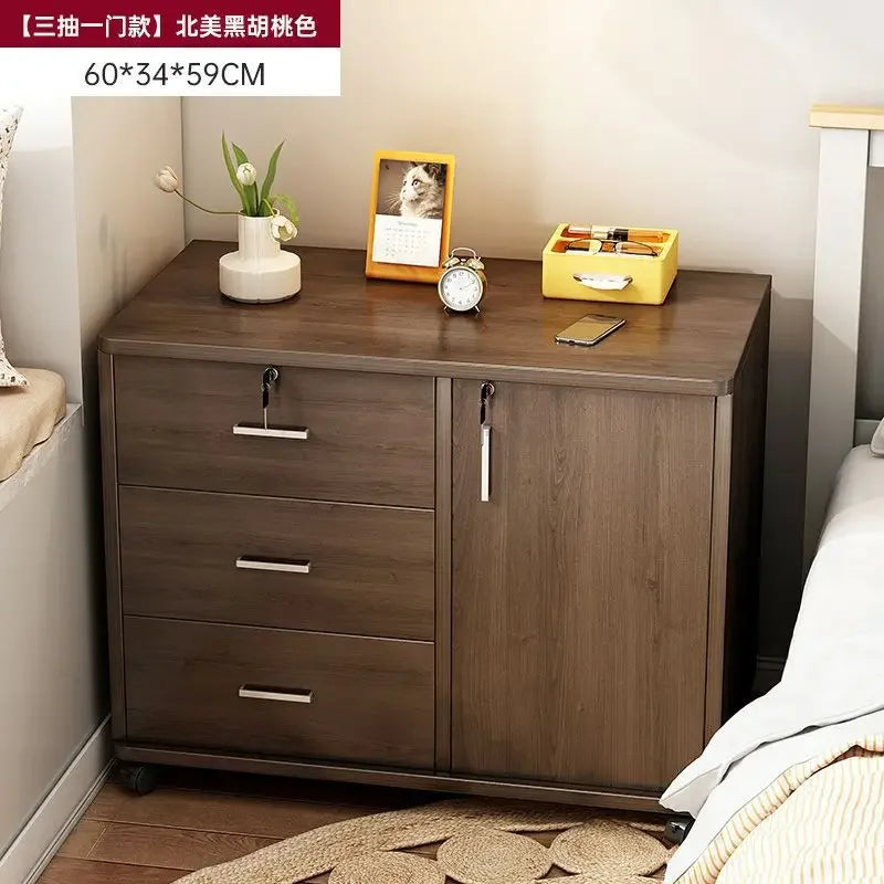 Afralia™ Mobile Under-Table Storage Cabinet with Lock, Wooden Low Drawer, Printer Cabinet