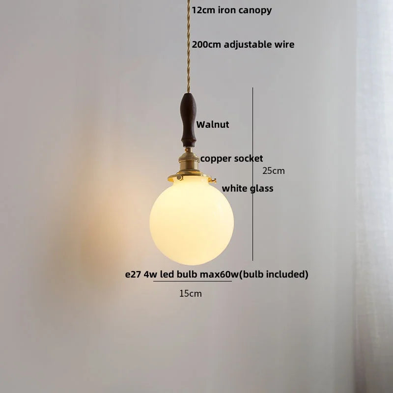 Afralia™ Glabe LED Pendant Lamp Walnut Wood Copper Modern Hanging Light Fixture