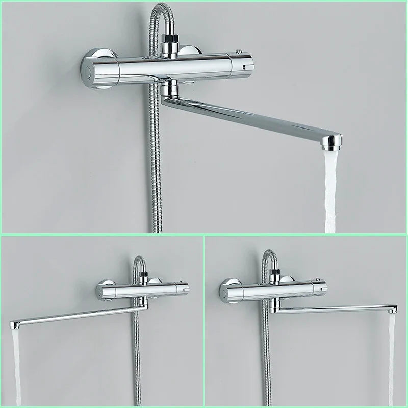 Afralia™ Thermostatic Shower Faucet Mixing Valve Bathtub Taps Brass Wall Mount Set