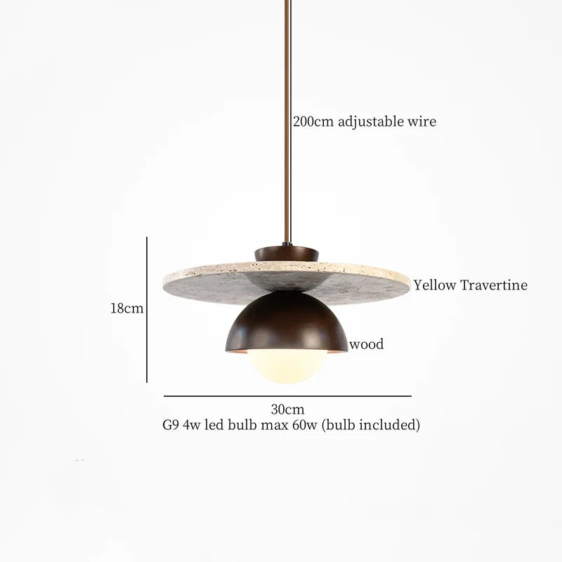 Afralia™ Yellow Travertine Stone LED Pendant Light for Bedside Living Room Decor