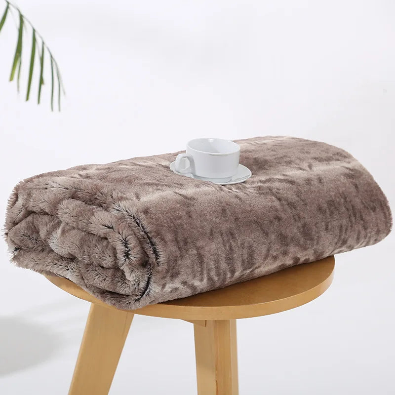 Afralia™ Striped Faux Rabbit Fur Blanket for Home & Travel Warmth