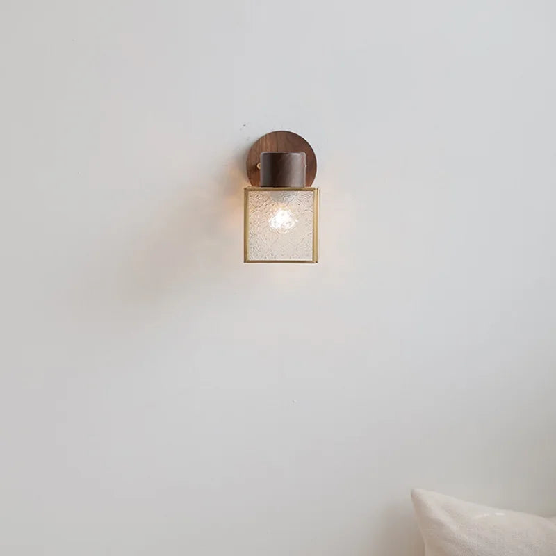 Afralia™ Modern Walnut Wood LED Wall Light Fixture Glass Bedroom Living Room Sconce
