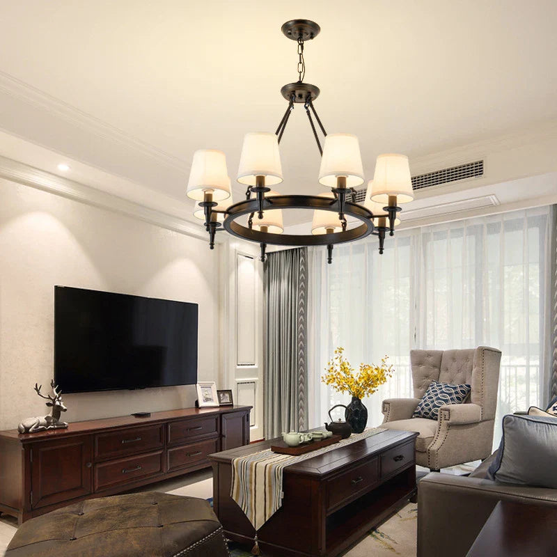 Afralia™ Fabric Ceiling Chandelier Wrought Iron Bedroom Kitchen Living Room Lighting Fixtures