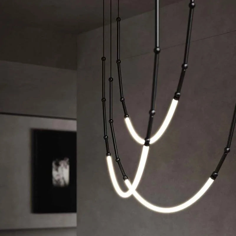 Afralia™ Leda Black Line Chandelier: Stylish Luminaire for Dining & Living Room; Stairwell Lighting