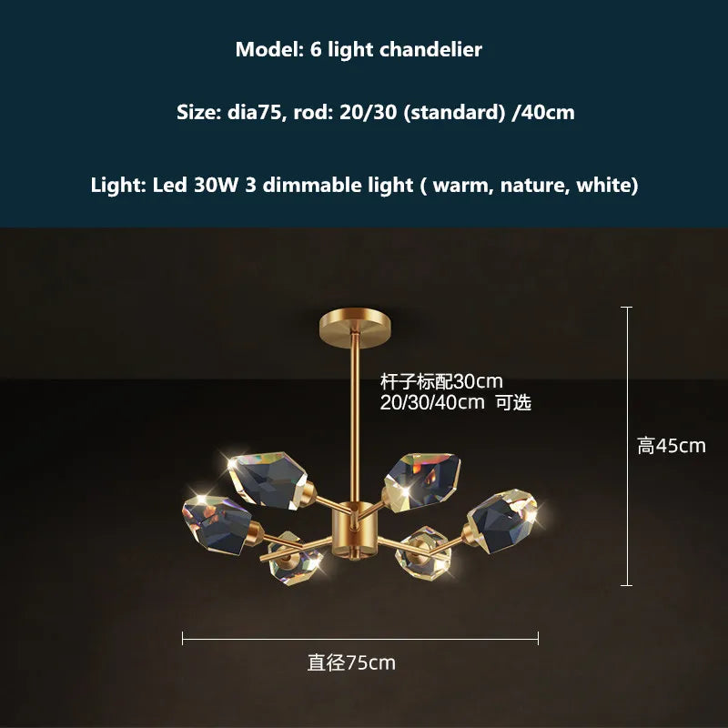 Afralia™ Copper LED 3-Light Dimmable Crystal Chandelier