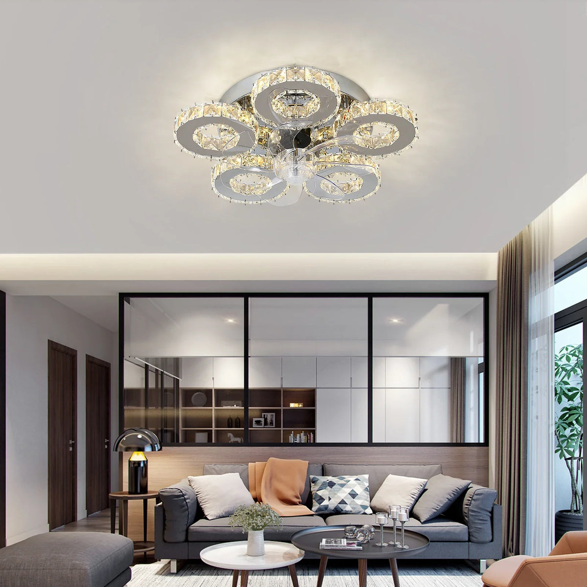 Afralia™ Crystal Luxury Ceiling Fan with LED Lamp Chandelier Smart Home Decor Fixtures