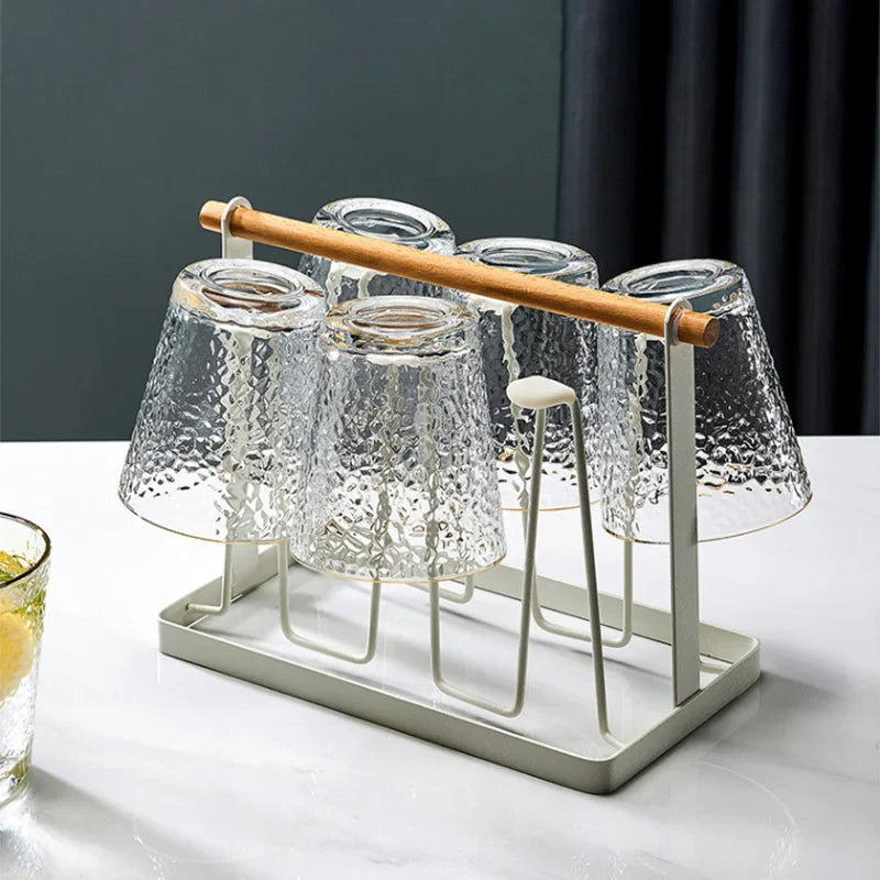 Afralia™ Cup Rack: Wood and Metal Draining Holder for Kitchen Drinkware and Display.