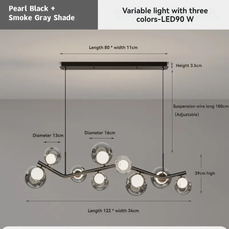 Afralia™ Smoky Gray Glass LED Chandelier Pendant Lights for Dining Room Kitchen Island